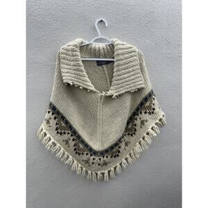 Costa Blanca Collection Womens Poncho Size Small Brown Knit Fringe